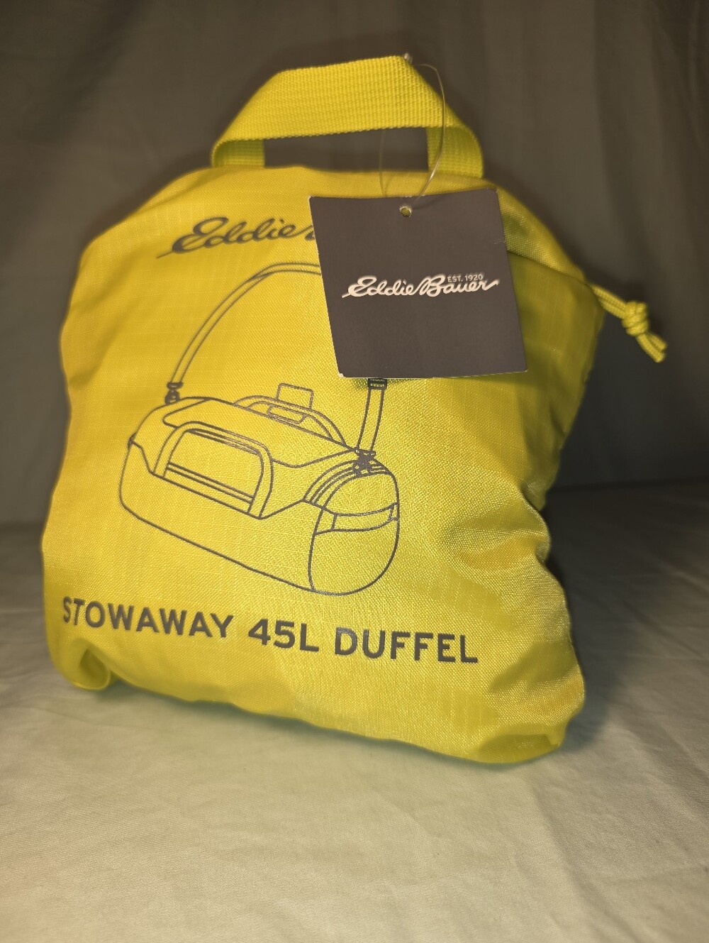 Eddie Bauer Stowaway Packable 45L Duffel Bag Citrus Yellow Travel Gym NWT